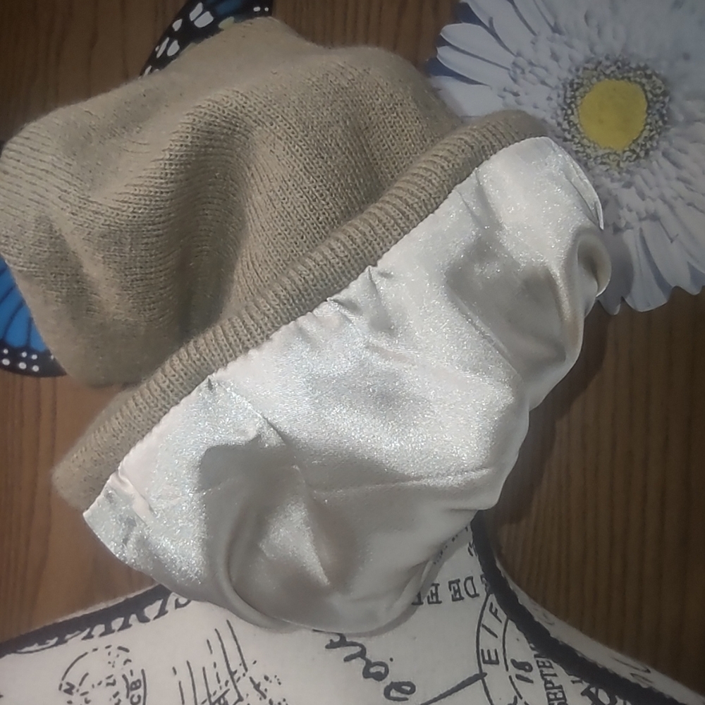 Tan Knit Beanie/Satin Lined - Picture 3 of 5